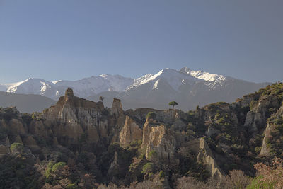 Scenic view of mountains against clear sky