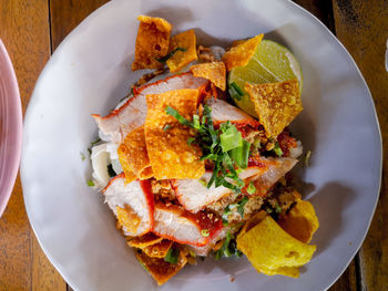 High angle view of breakfast served in plate