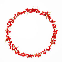 High angle view of red berries on white background