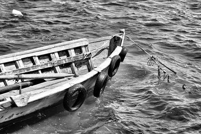 High angle view of fishing boat in sea