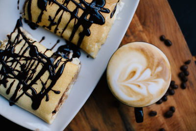 High angle view of coffee on table