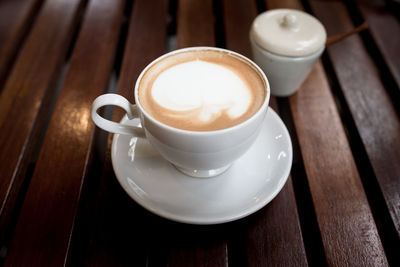 High angle view of coffee on table