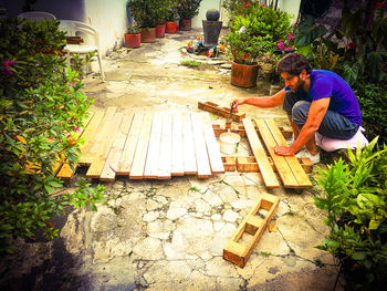 Man working on table