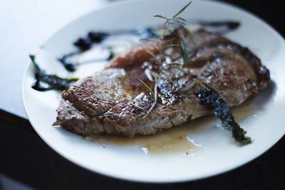 Close-up of meat in plate