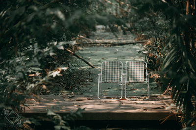 Abandoned bench on field