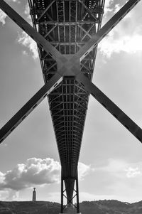 Low angle view of bridge against cloudy sky