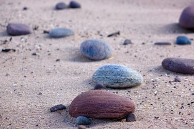 High angle view of stones on beach