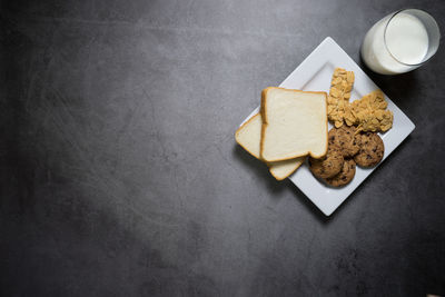 High angle view of cookies on table