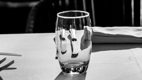 Close-up of beer in glass on table