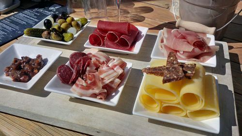 High angle view of fruits in plate