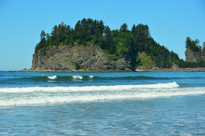 Scenic view of sea against clear sky