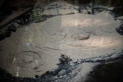 High angle view of wet puddle on street