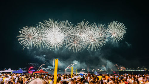 Firework display at night