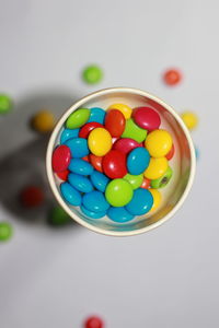 Directly above shot of multi colored balls on table