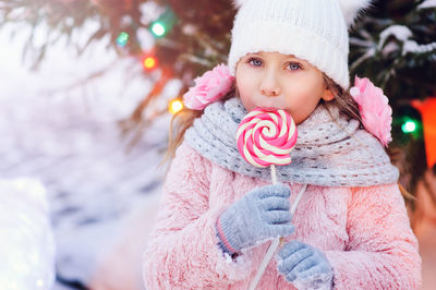 Portrait of cute girl during winter