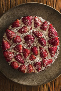 High angle view of strawberries on table