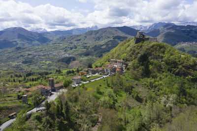 Aerial view of the hamlet of verrucole di san romano in tuscany garfagnana