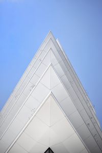 Low angle view of building against clear blue sky