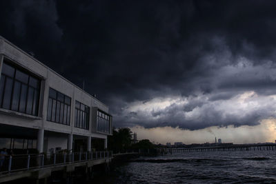 Scenic view of sea against storm clouds
