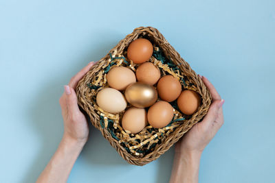 Close-up of eggs in basket