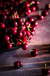 High angle view of cherries on table