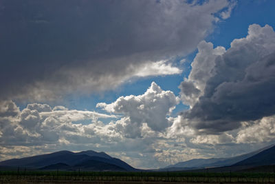 Scenic view of mountains against cloudy sky