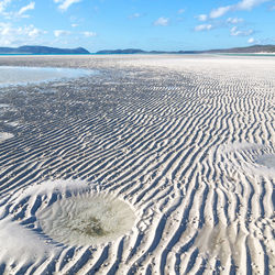 Scenic view of sand dune on beach against sky