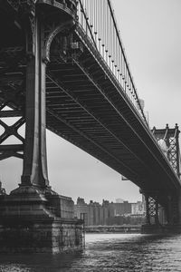 Low angle view of brooklyn bridge over river