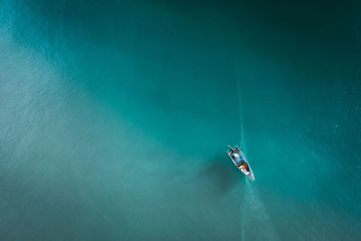 High angle view of person on boat in sea