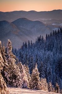 Scenic view of mountains against sky during winter