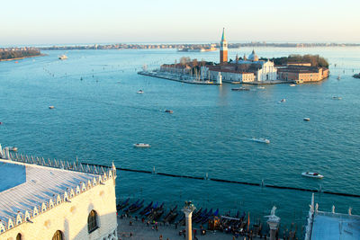 High angle view of buildings in sea