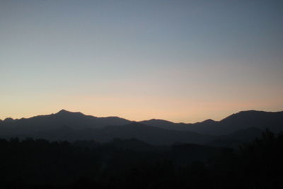 Scenic view of silhouette mountains against sky at sunset