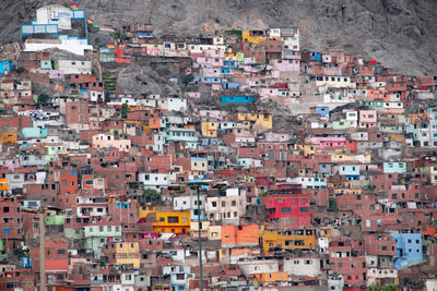 High angle view of buildings in city