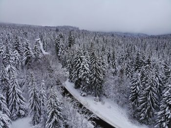 Scenic view of snow covered land against sky