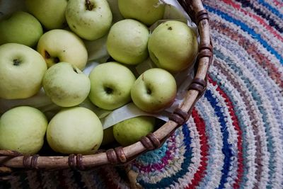 High angle view of apples in basket