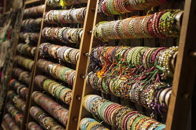 Close-up of multi colored bangles in store