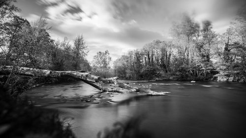 Arch bridge over river against sky