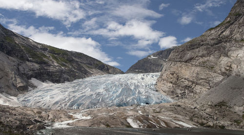 Frozen river between mountains