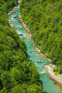 High angle view of boats in sea