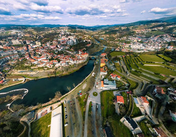 High angle view of cityscape of amarante