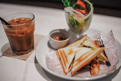 Close-up of dessert served on table