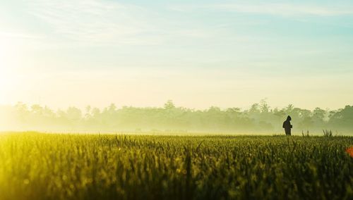 Man standing on field against sky