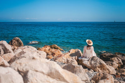 Scenic view of sea against clear sky