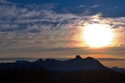 Scenic view of silhouette mountains against sky during sunset