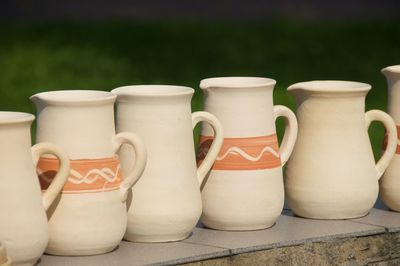 Close-up of ceramic jugs