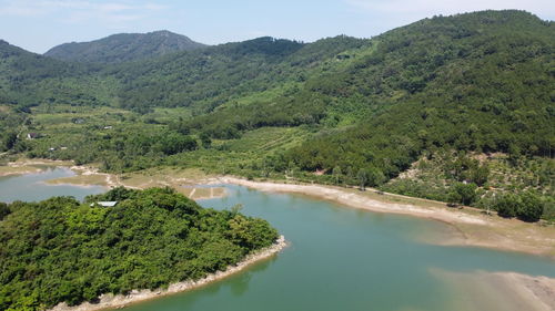 Scenic view of lake and mountains