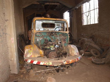 Abandoned bus in garage