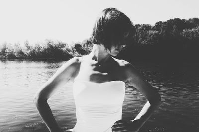Woman standing in water