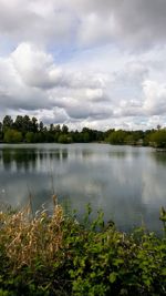 Scenic view of lake against sky