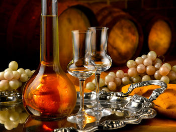 Close-up of wine in glass on table
